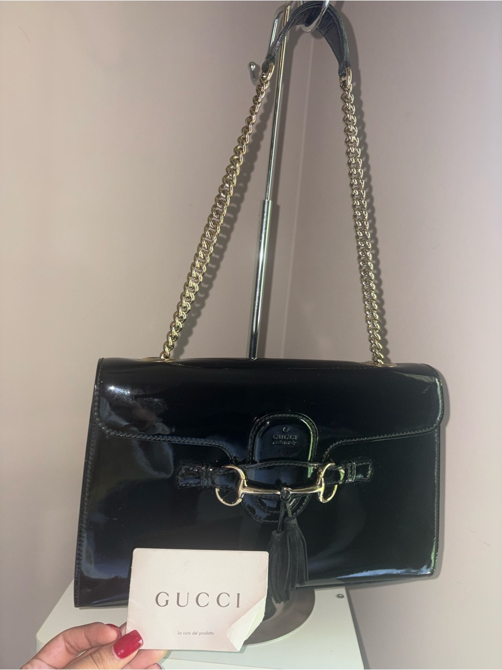 Gucci Emily Black Patent Leather Shoulder Bag